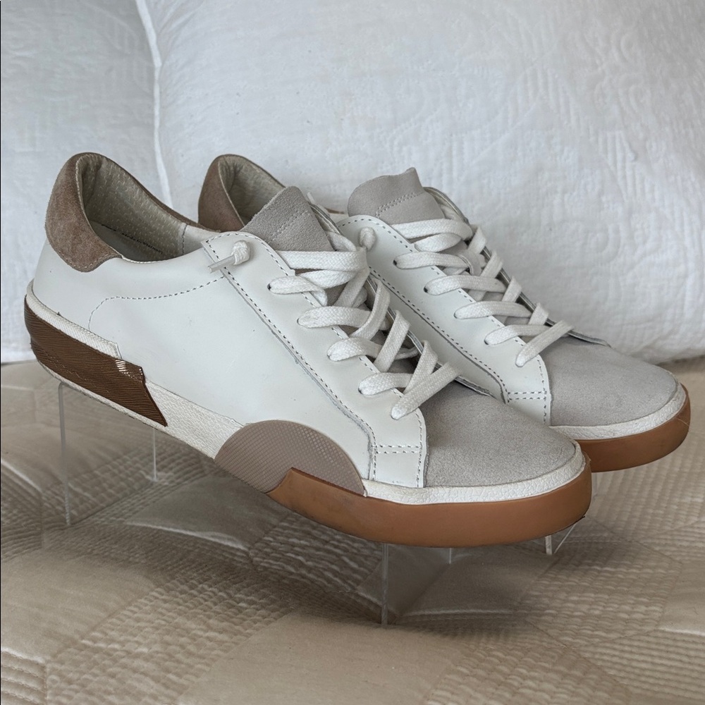 Dolce Vita White and Tan Low-Top Sneakers